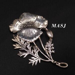 Vintage Signed Silver Plated Flower Brooch & Pendant, Large Floral Pin